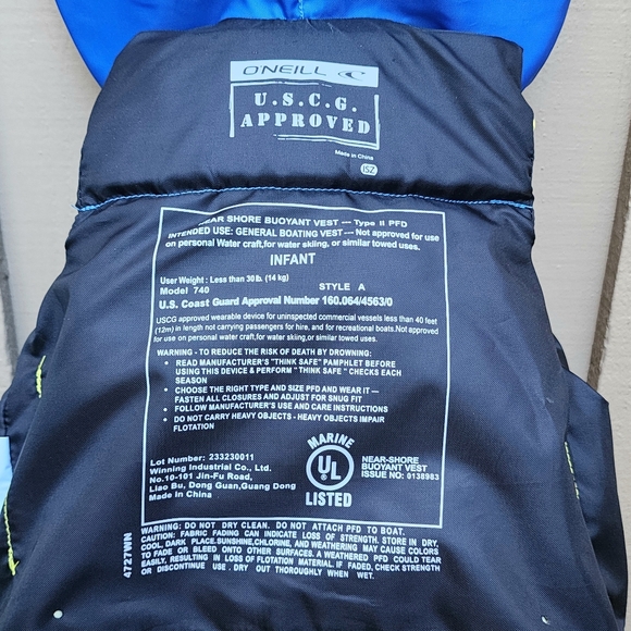 O'Neill Infant Superlite USCG Safety Life Vest Jacket Infant PED Up to 30 lbs - Picture 2 of 12
